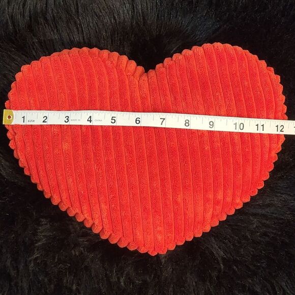 Red Faux Fur Heart Shaped Throw Pillow, 12.5"x 9.5"x 4" thick - Picture 7 of 9